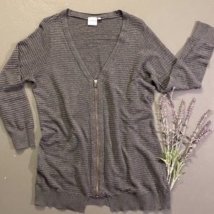 Women’s V-Neck Zip Grey Cardigan 1X
